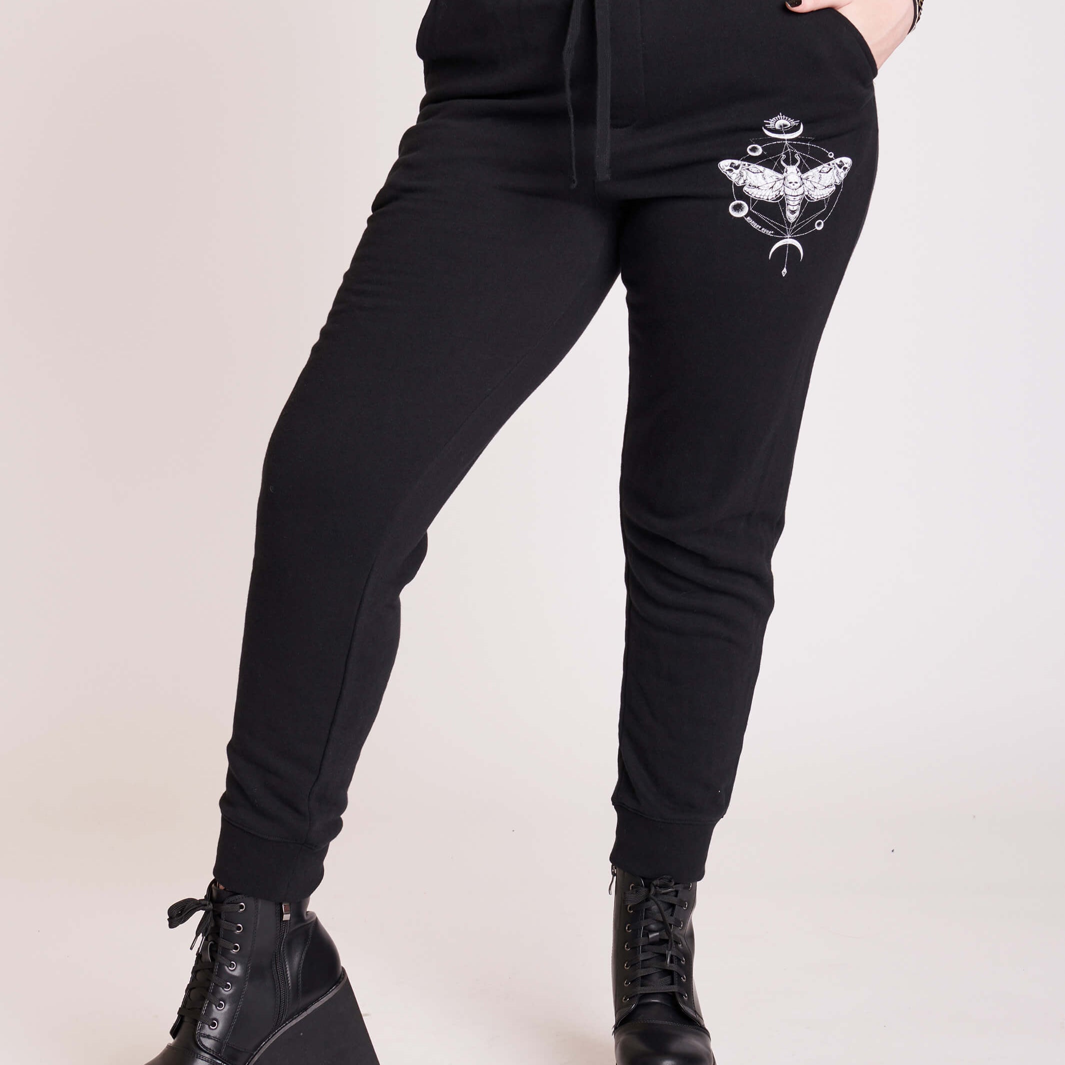 Unisex black jogger with deathmoth graphic