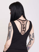 Black tank top with emboidered mesh detail