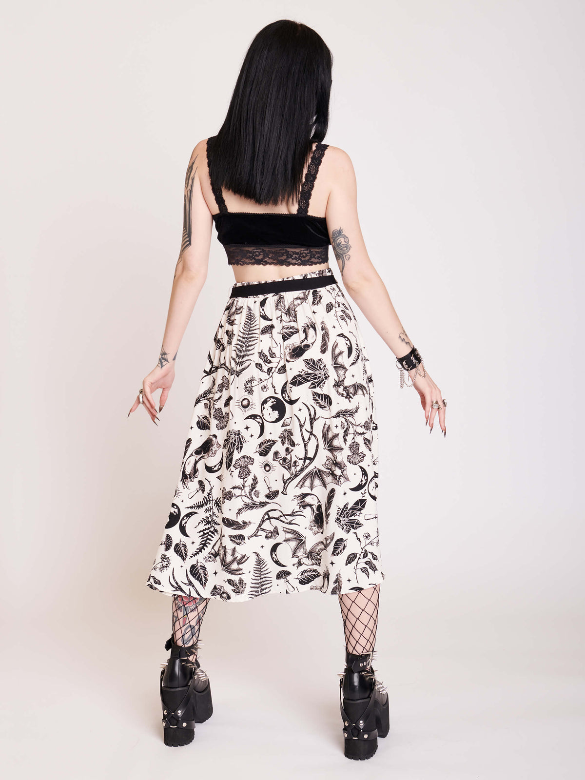 White split midi skirt with black all over pattern