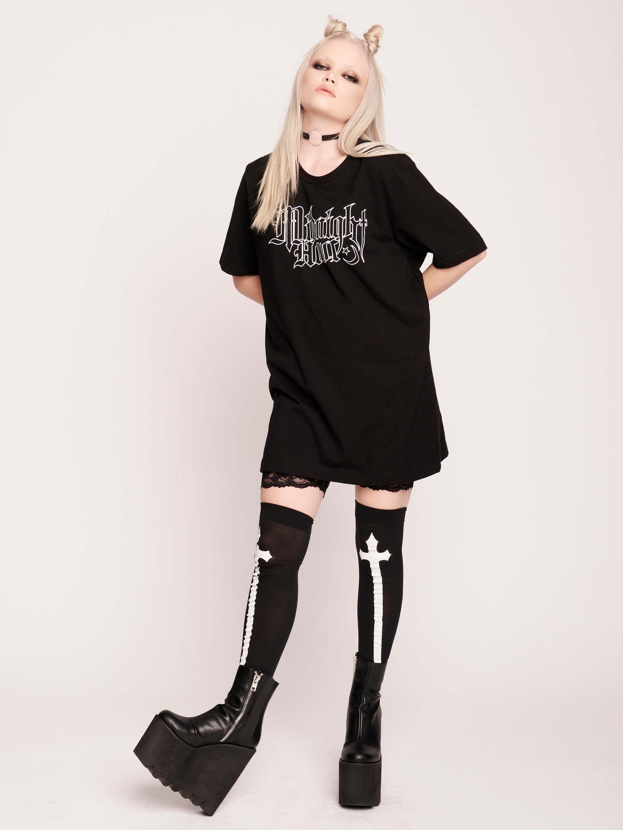 Midnight Hour Unisex Logo T-Shirt. goth fashion, goth rock clothing, gothic top, emo clothing, alternative fashion, dark aesthetic fashion