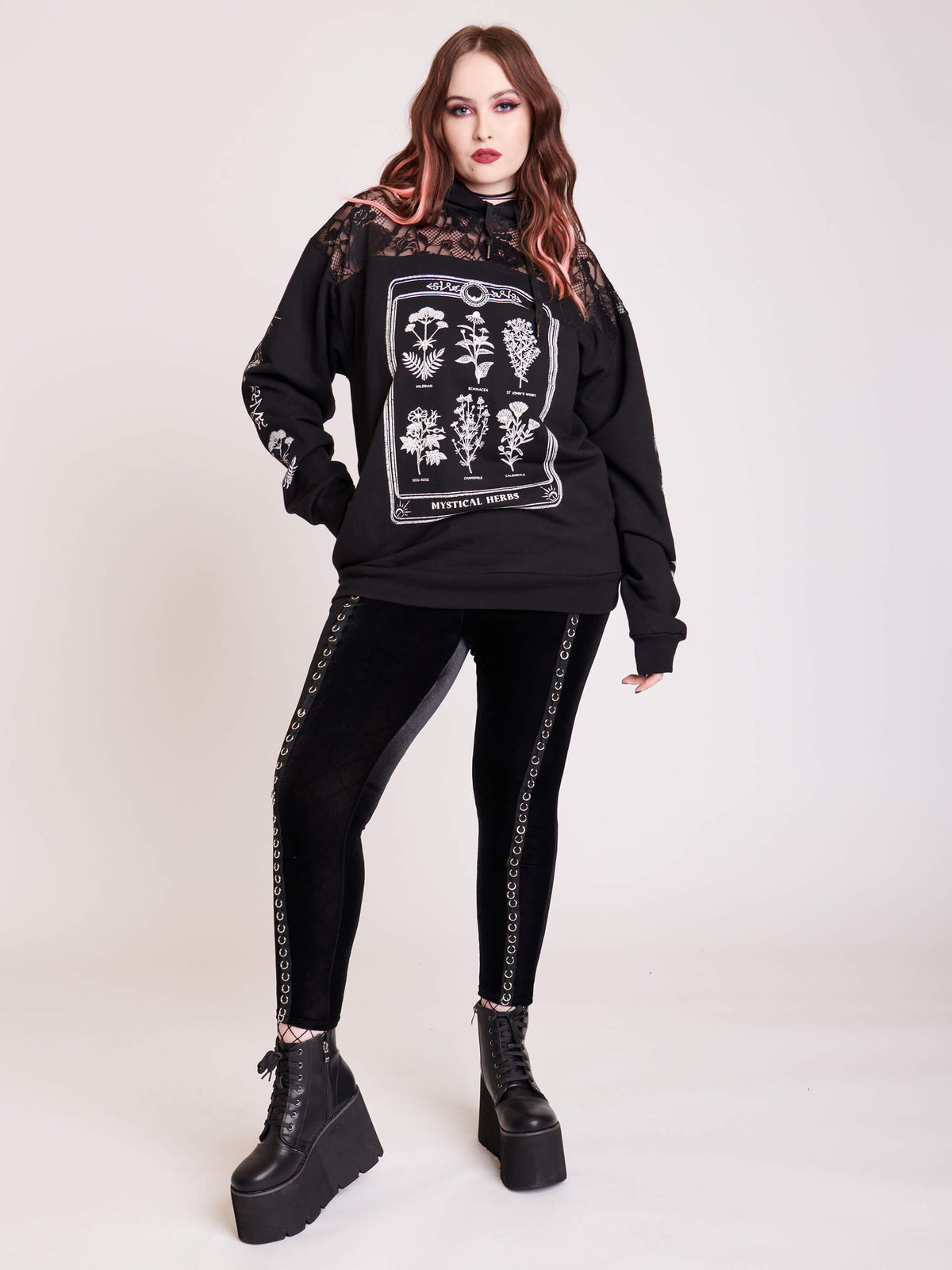 Thick fleece lined french terry unisex hoodie with side pockets. and lace toke detail