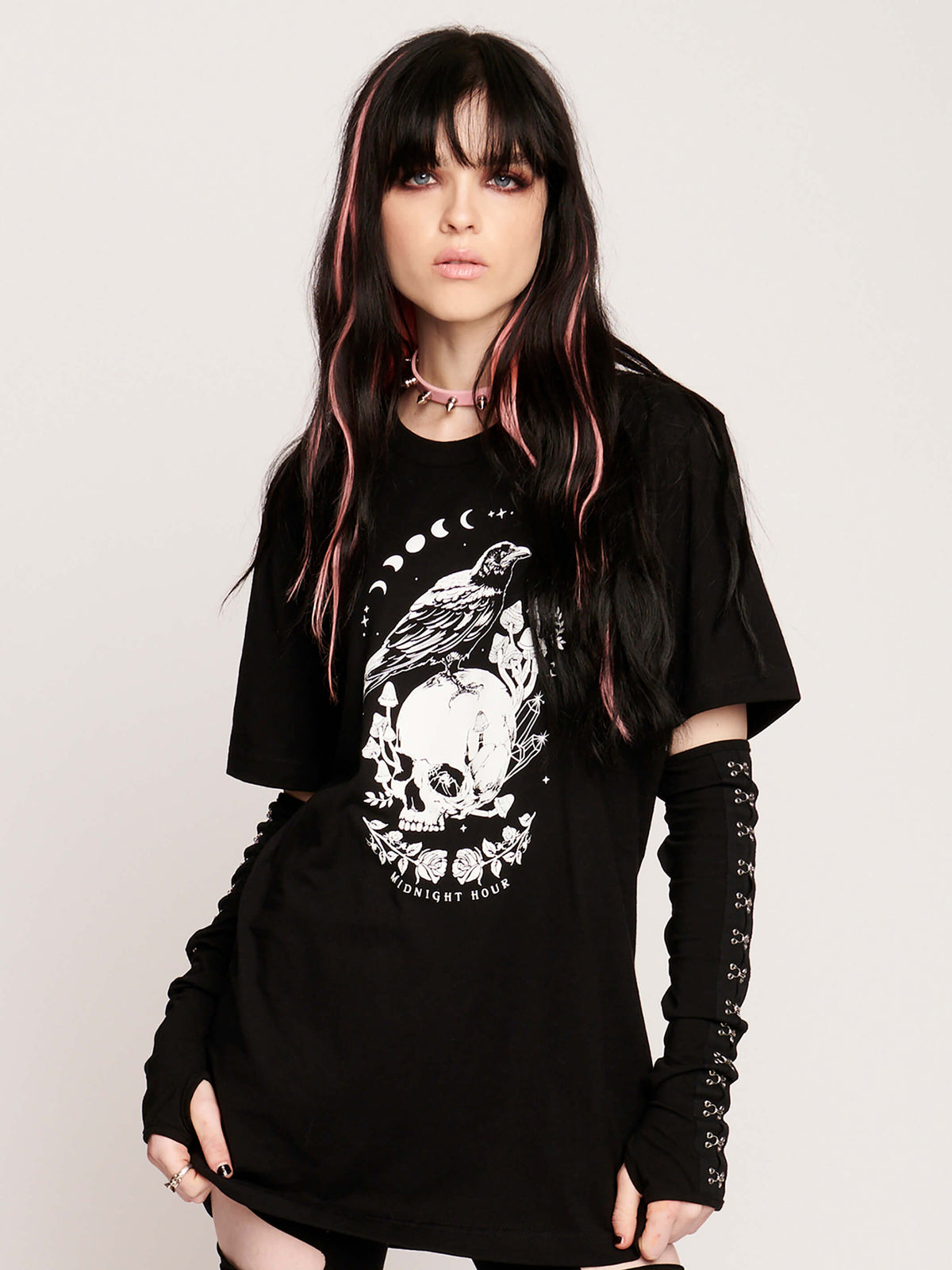 Shroomin&#39; Crows Unisex T-Shirt goth rock fashion, skulls, mushroom, crows, moon phases. Shroomin&#39; Crows T-shirt. Unisex t, goth girl tank. Witchy goth fashion. Goth grunge clothing, skull print, moon phase, black crow, musnrooms, witch, witchy vibes