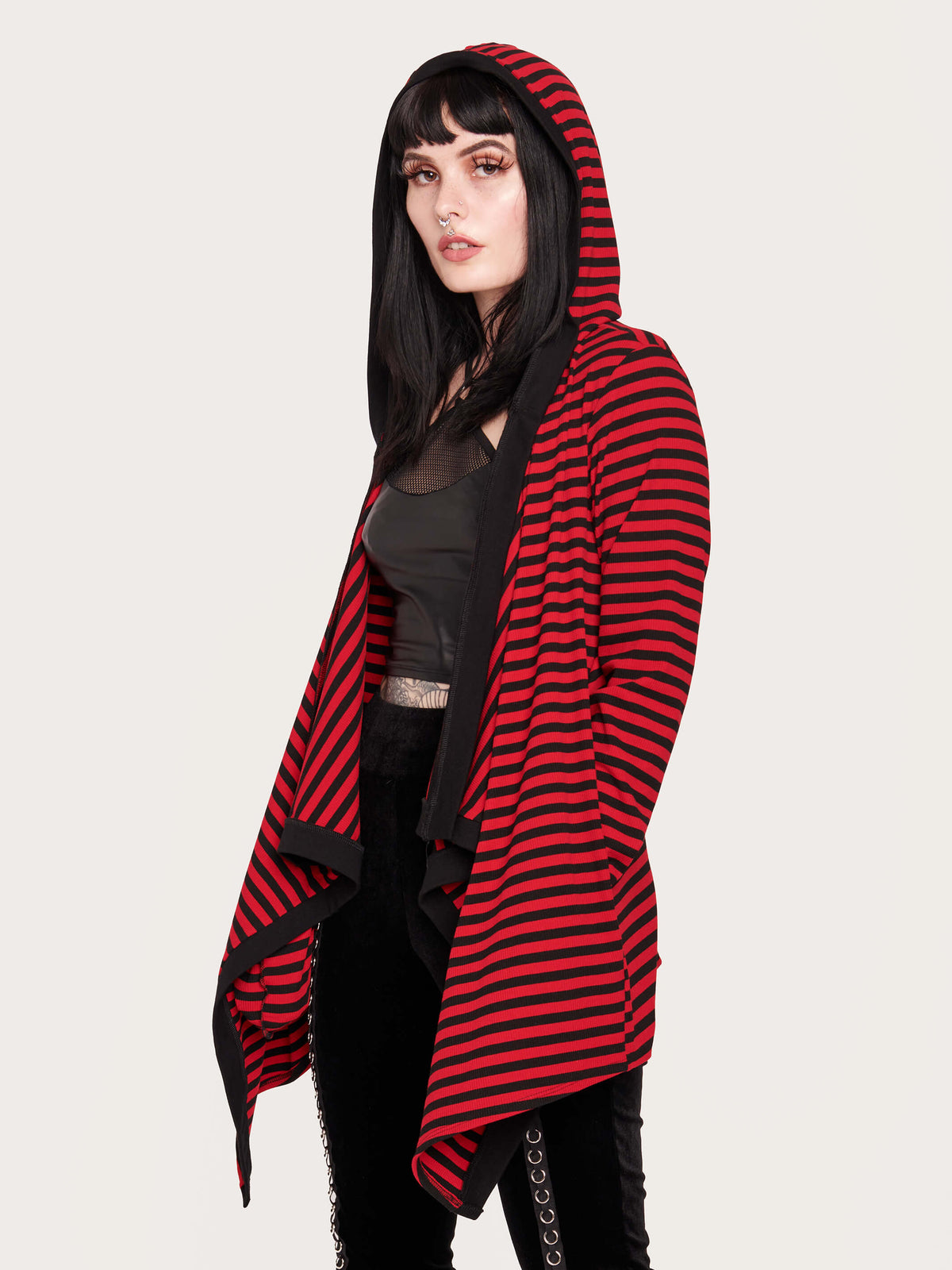  red and black stripe hooded cardigan