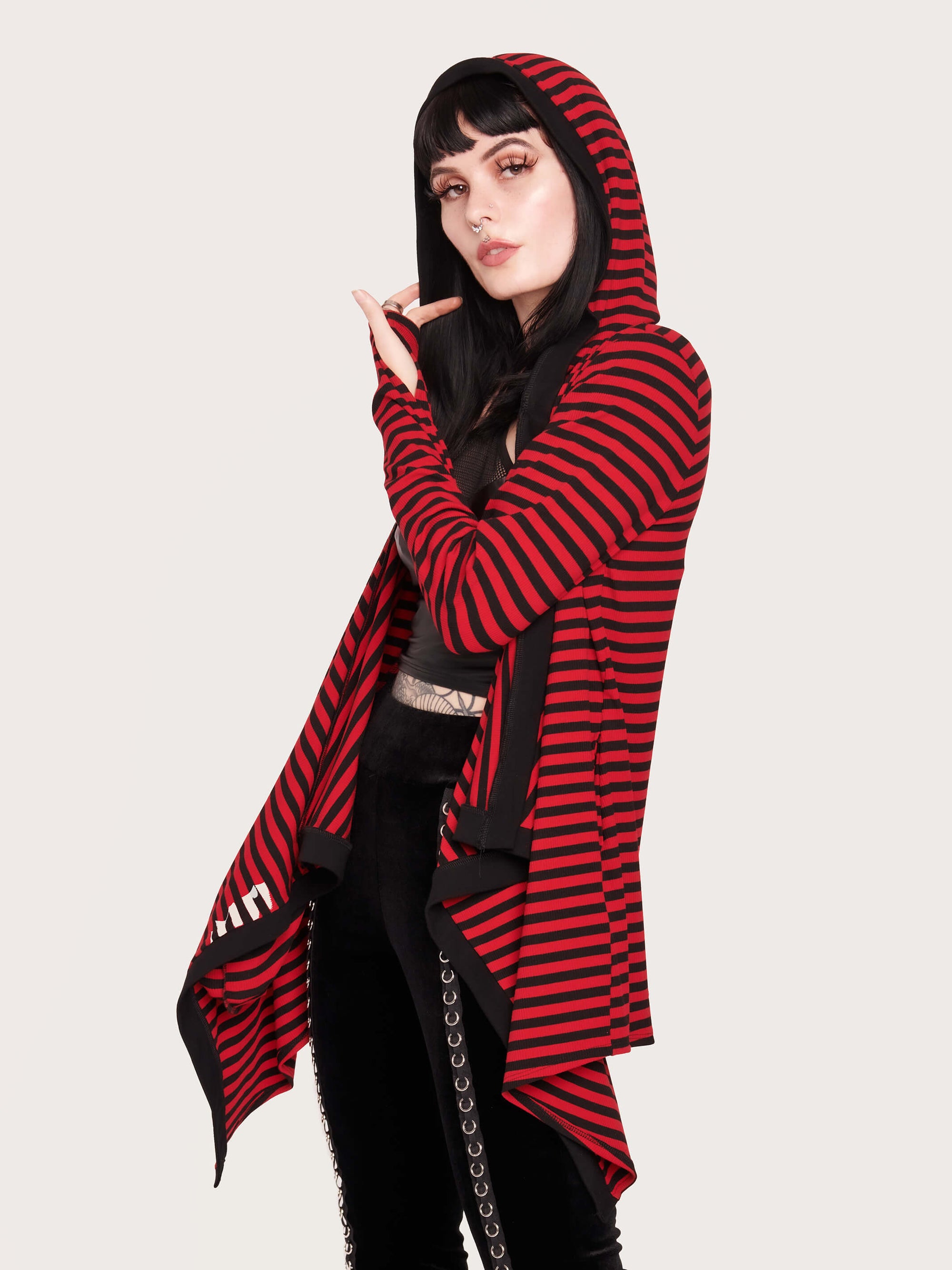  red and black stripe hooded cardigan